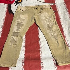Grindhouse Men's Distressed Tan Jeans